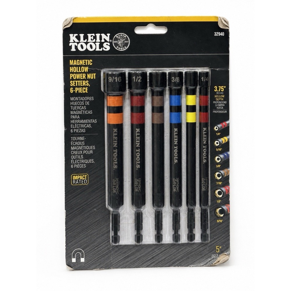 Klein Tools 32940 Magnetic Hollow Power Nut Setter 6-Piece Impact Rated Set